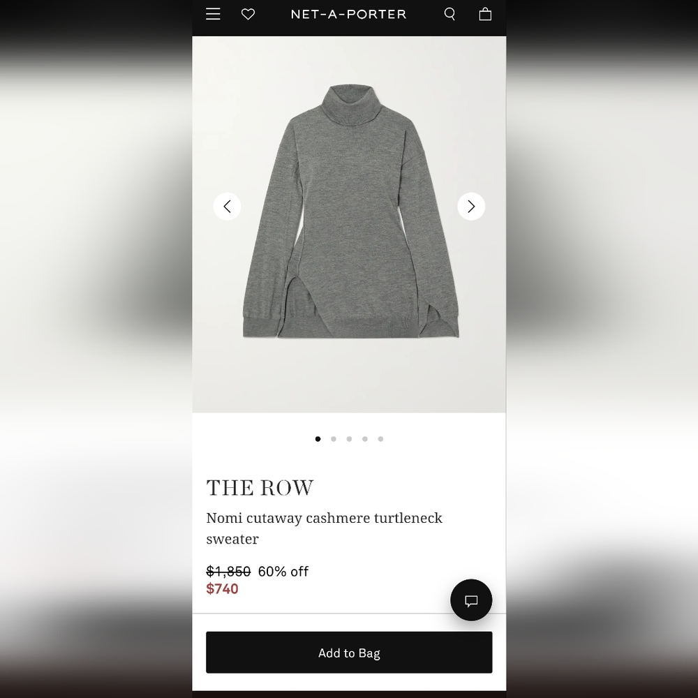 The Row Nomi Gray Cashmere Turtleneck Sweater